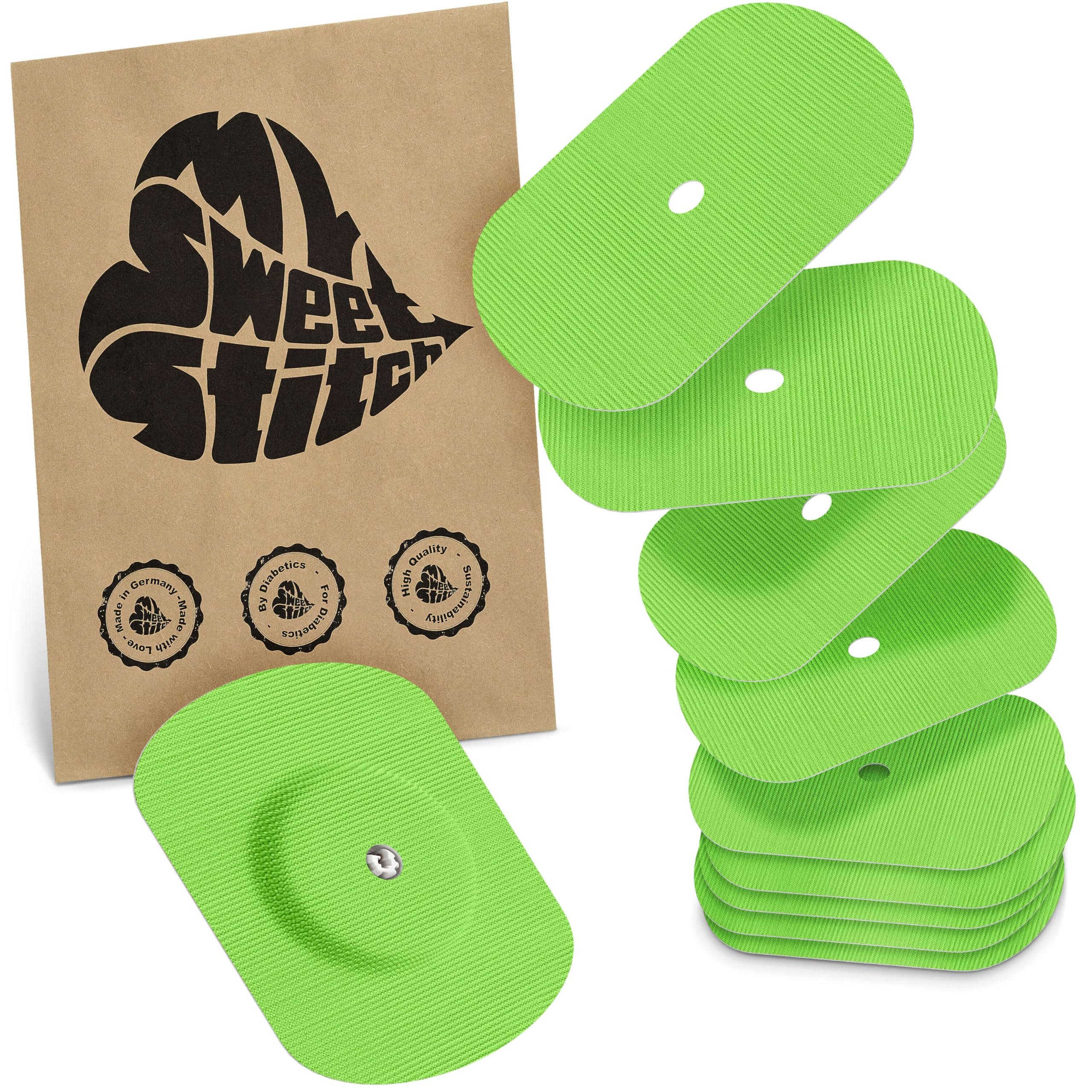 MySweetStitch - 10 x Freestyle Libre 1 & 2 Patches Oval with Ventilation Hole, Overpatch Ø 70 x 55mm, Waterproof, Breathable, Skin-Friendly, Made in Germany, Green