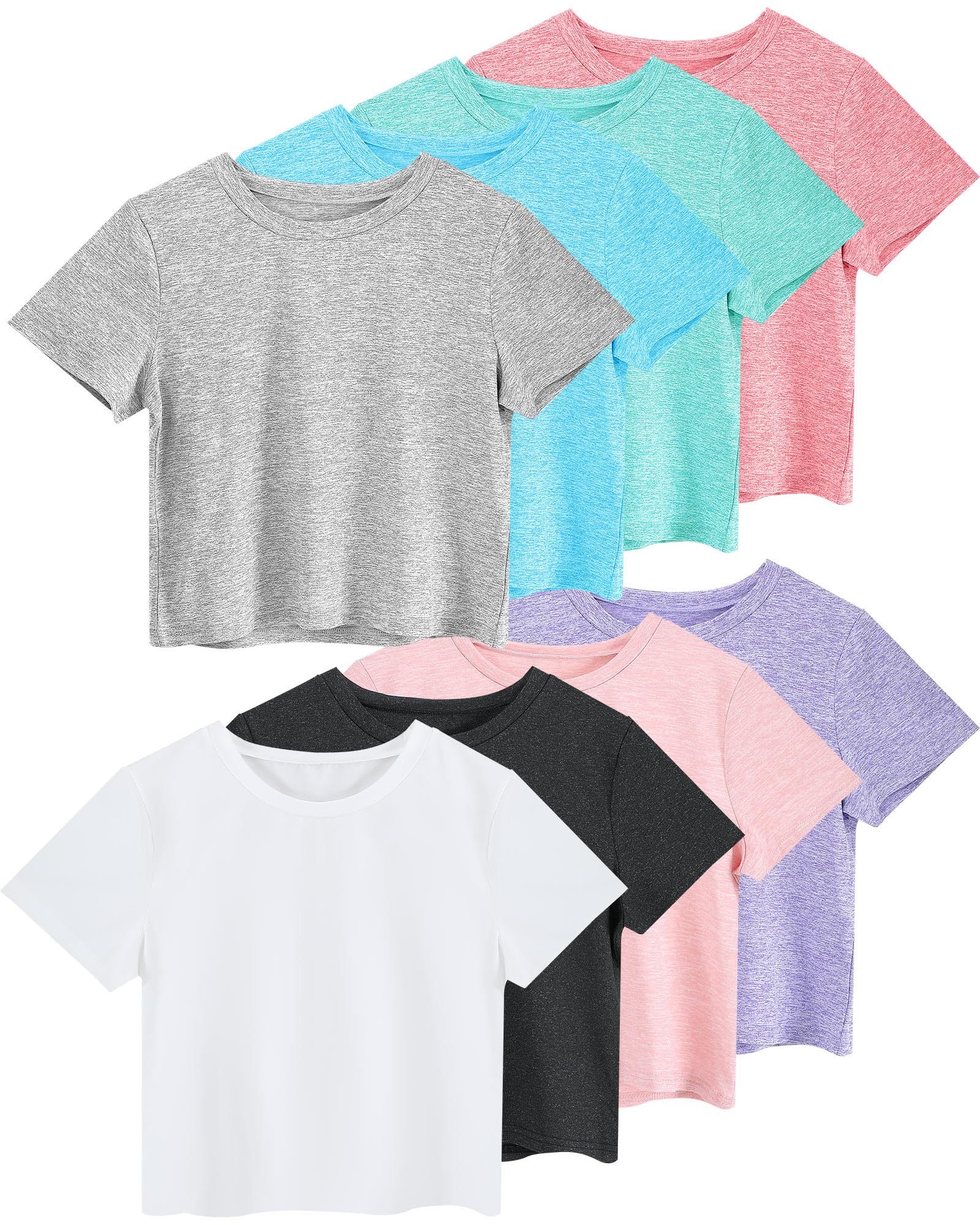 Photo 1 of Taiyin 8 Pack Women's Gym Crop Top Workout Short Sleeve Shirts Crew Neck Stretch Athletic Tee Summer Classic 2025(L)