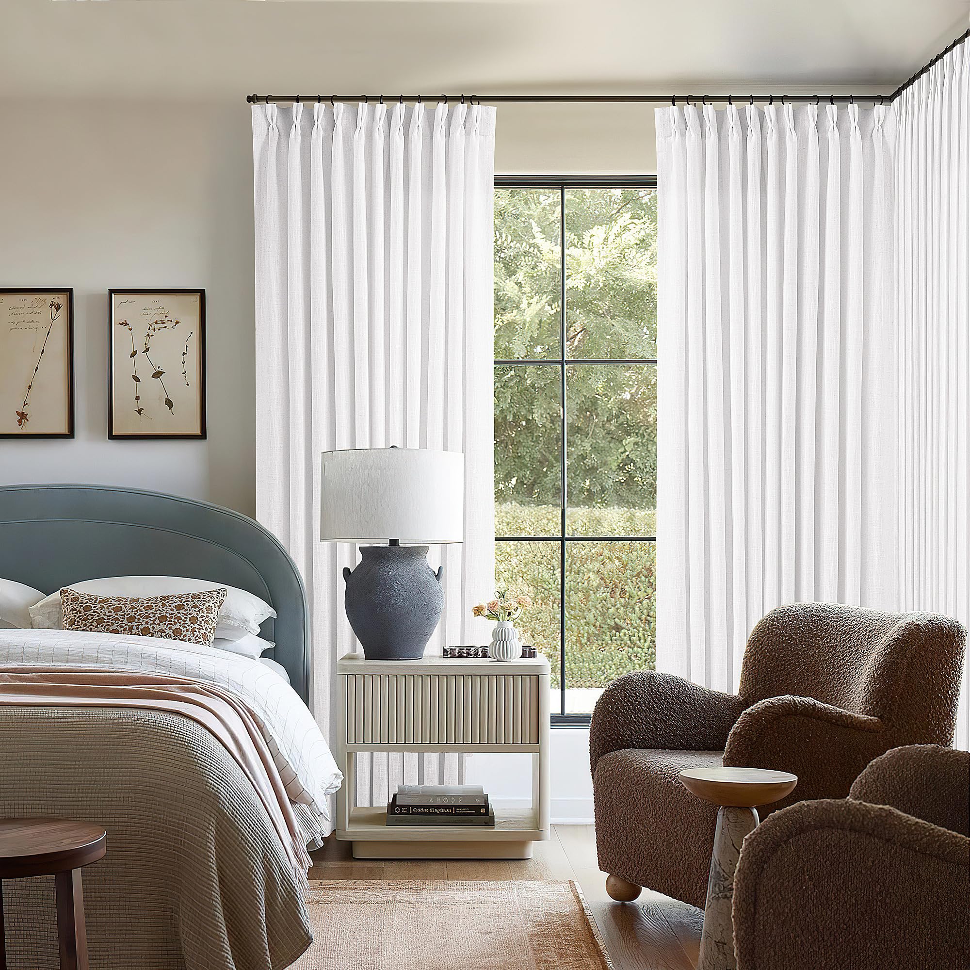 Photo 1 of TWODRAPES Extra Wide 102 Inch Long Curtains 70 Inch Width Pinch Pleat Linen Curtains for Living Room BedroomLight Filtering Privacy Pleated Hooks Rings Back Tab for Sliding Door White 1 Panel
