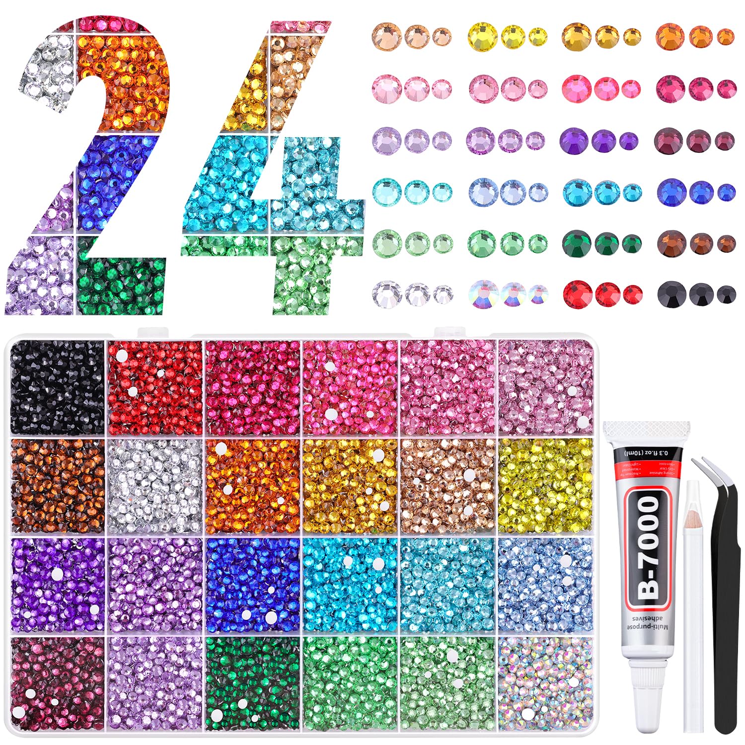 Photo 1 of 22000Pcs Resin Rhinestones for Bedazzling with Tweezers, Multicolor 2/3/4mm Rhinestones for Crafting with B7000 Jewelry Glue for DIY Crafts Clothing Tumblers Shoes Fabric Nail Art