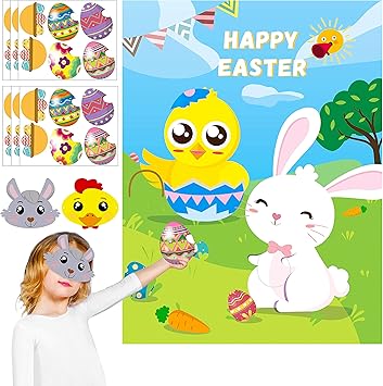 Watinc Paques Fete De Autocollants Jeux Epinglez L œuf Sur Le Lapin Affiche Jeu Avec Les Yeux Bandes Reusable Autocollant Eye Mask Easter Bunny Anniversaire Fete Sticker Games Pour Enfants Adultes Amazon Fr Jeux