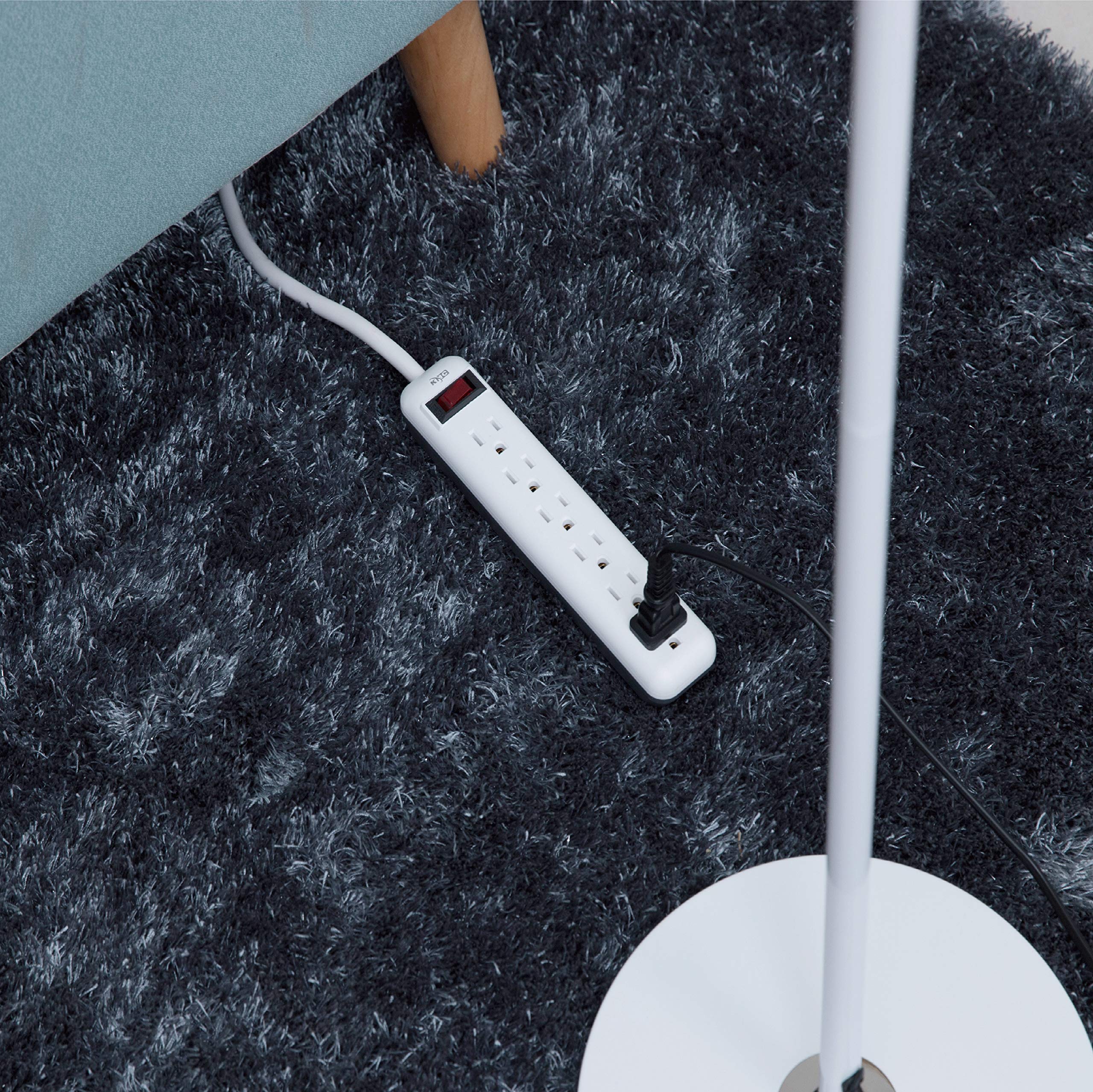 KMC 6-Outlet Power Strip, Overload Protection, 3-Foot Cord, White