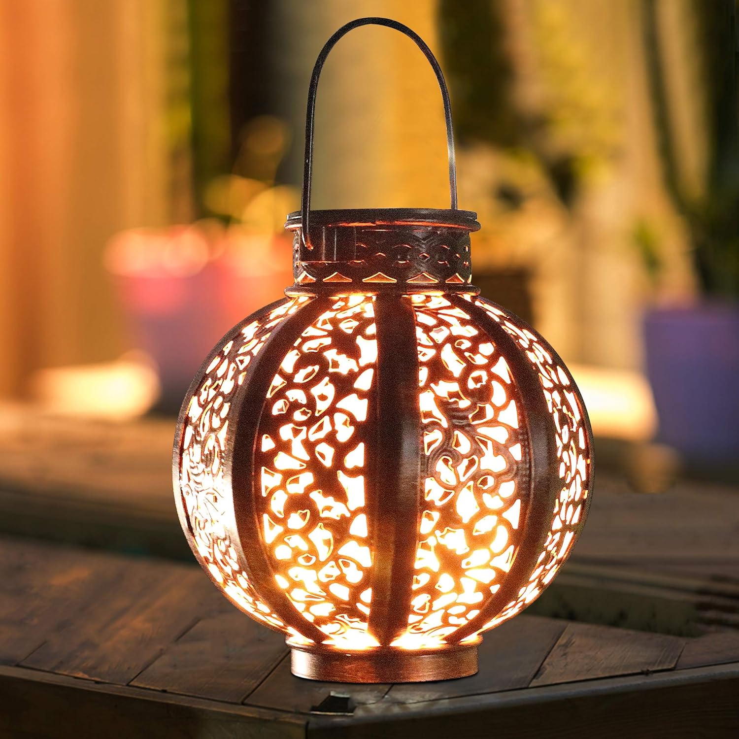 MAGGIFT 2 Pack Hanging Solar Lanterns Retro Solar Lights with Handle, Outdoor Solar Garden Lights Decor for Yard Tree Fence Patio 6 Lumens, Brown - - 