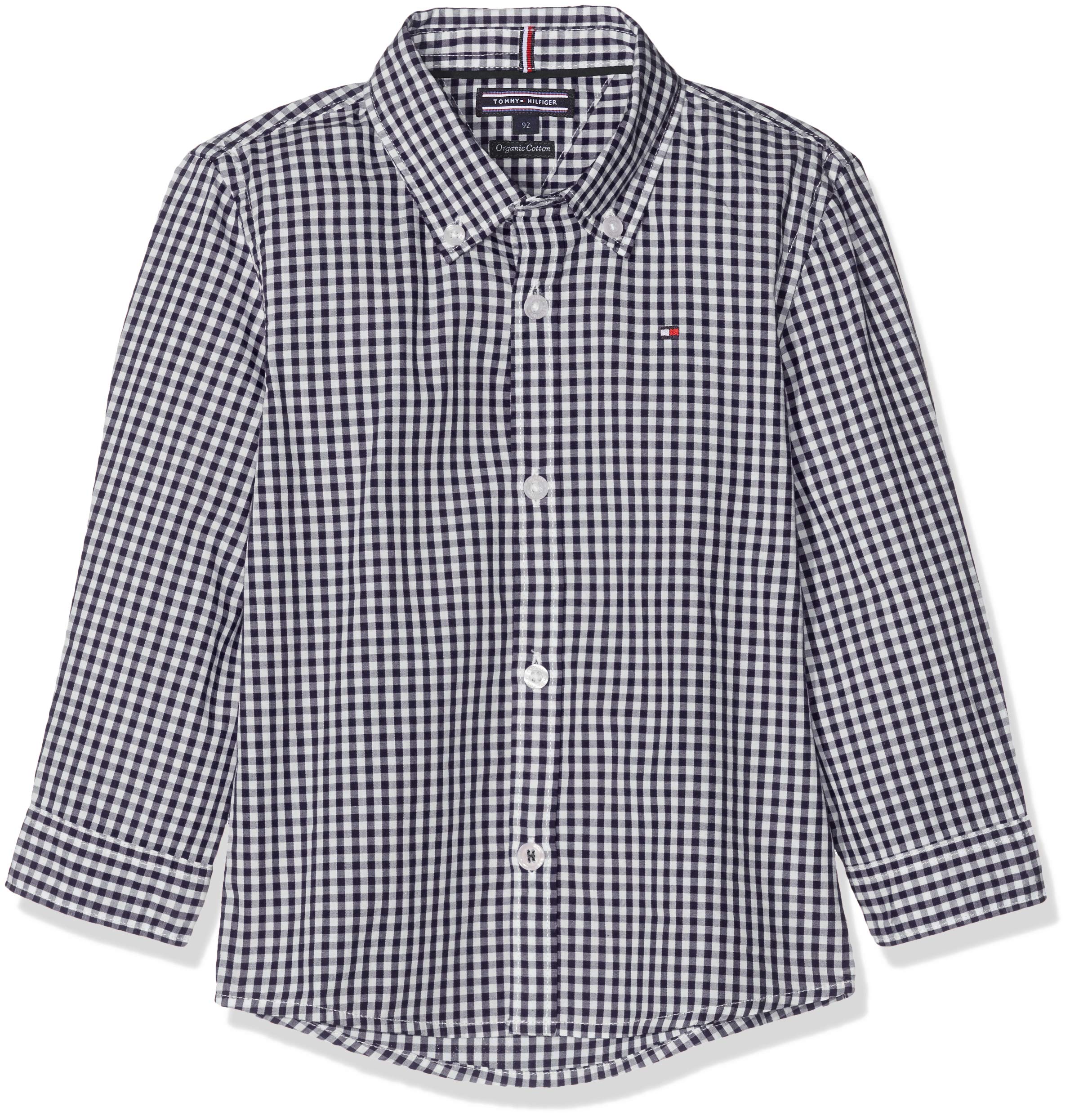 Tommy Hilfiger - Boy's Gingham Shirt L/S Blouse - Kids Tommy Hilfiger Shirts - Shirt For Boys - Poplin Long Sleeve Shirt - Blue - Size 74