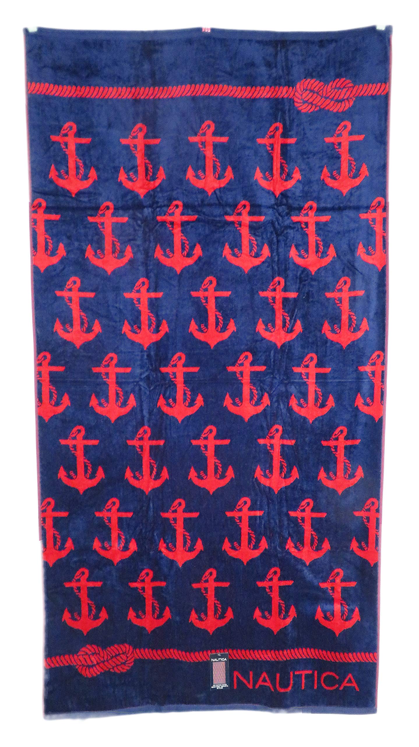 Nautica 36 x 68 Reversible Red Anchors on Navy Blue Background with