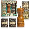 Gourmet Peppercorn Gift Set with Wooden Pepper Mill in Gift Box - 4 Variety (Green, Black, White, Medley). Unique Christmas Gifts for Dad Gifts Stocking Stuffers for Adults Mother Day Fathers Day