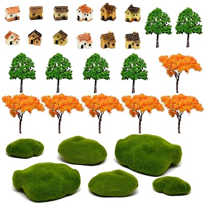 Pixie Glare Fairy Garden. 30 Pieces KIT. Miniature Micro Houses, Trees, and Moss Stones. Create Your Fairy Garden, or add to an Existing Scene 12