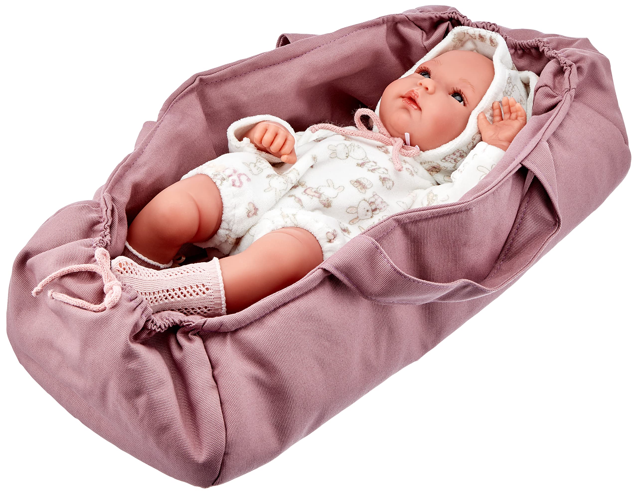 Llorens 63548 Rabbit with Blue Eyes and Vinyl Body, Doll Includes Carry Bag and Cute Pyjamas with Rabbit Ears 35 cm Beige