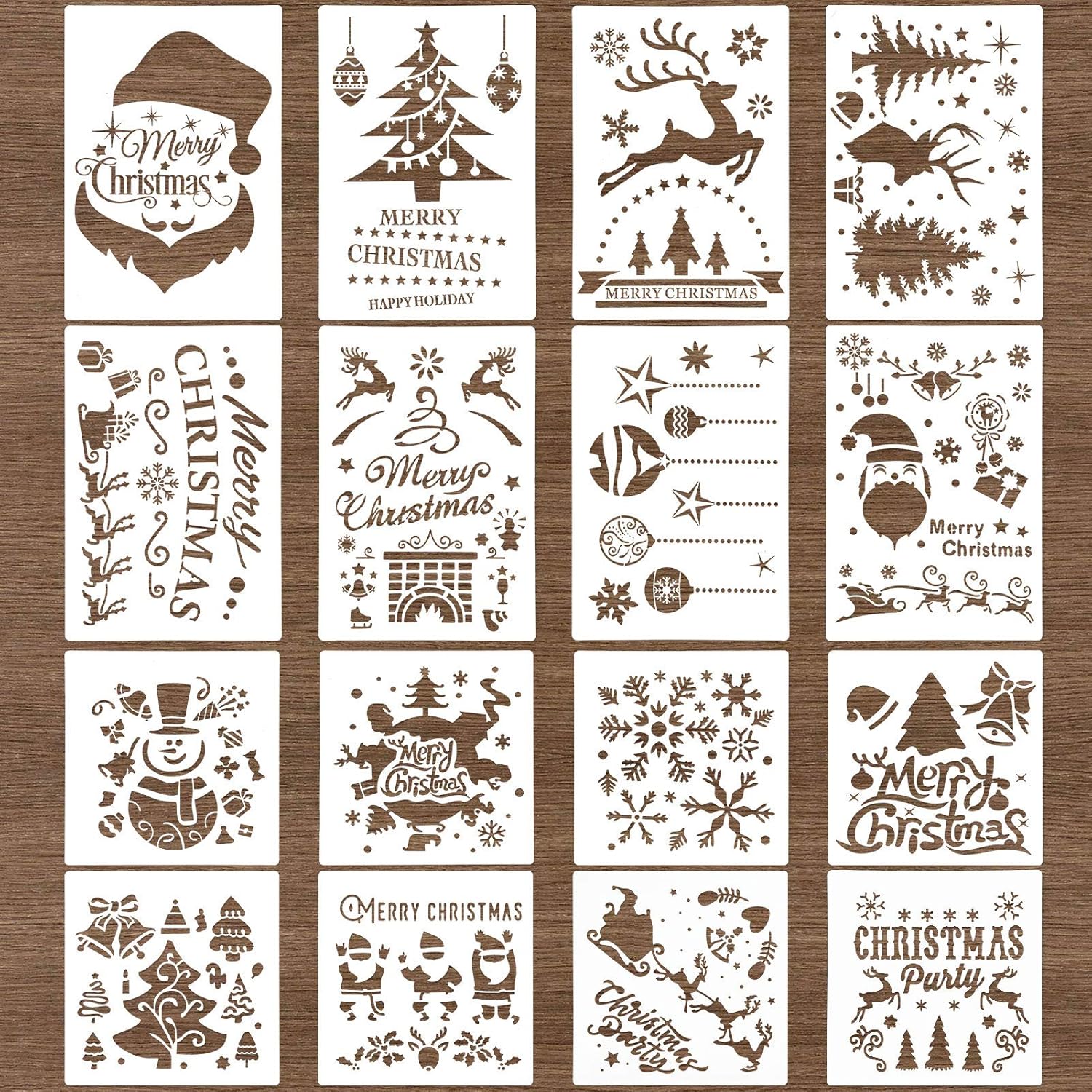 Kiiwah 16 Stück Weihnachten Schablonen Vorlage Schneemann Weihnachtsbaum Rentier Schablonen Vorlage für Weihnachten Fenster Glastür Deko