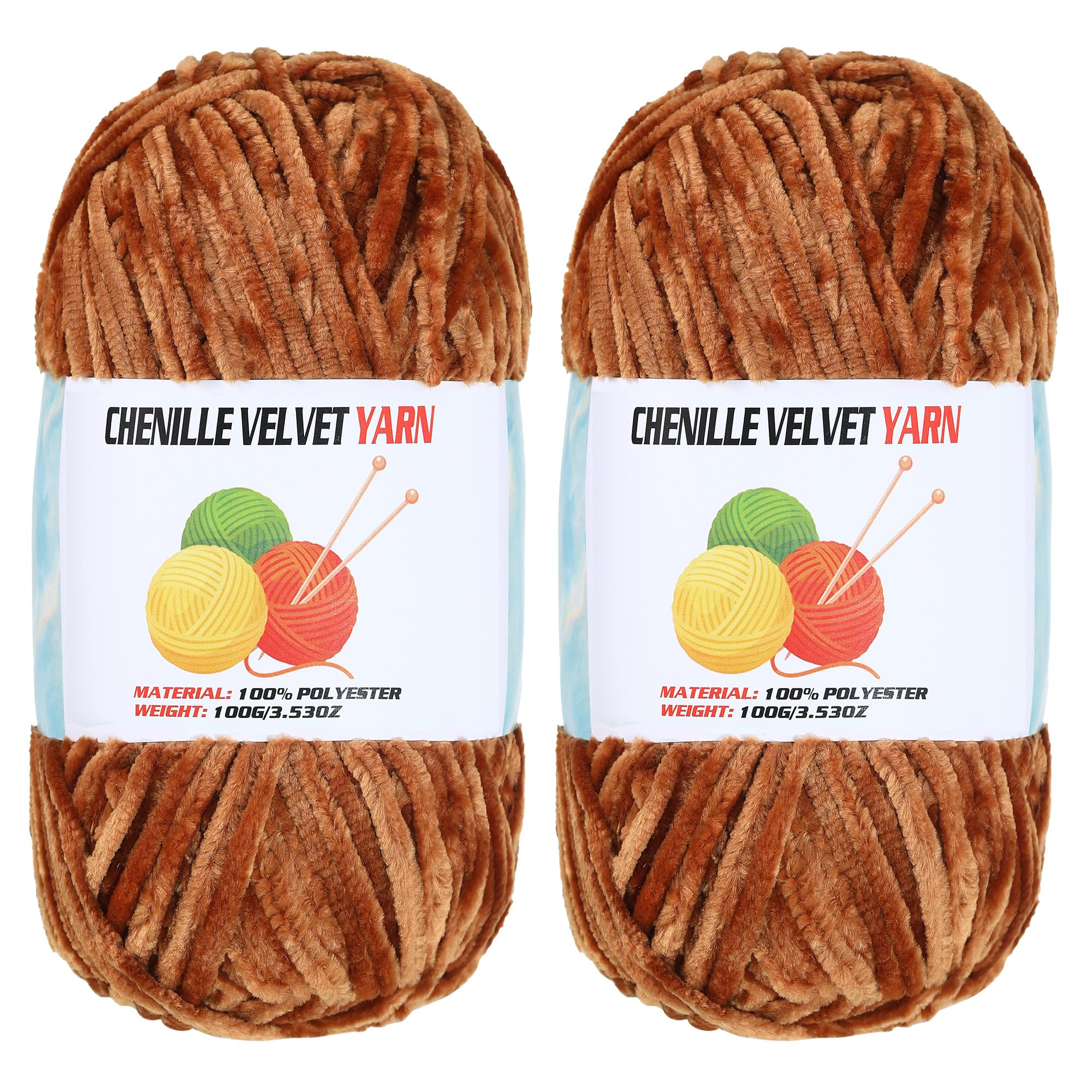 Photo 1 of 2 * 100g Velvet Chenille Chunky, Handcrafts Weaving Soft Chenille Yarn for Crocheting Clearance, Used for Making Baby Yarn Blanket, Clothes, Knitting Creations (Coffee)