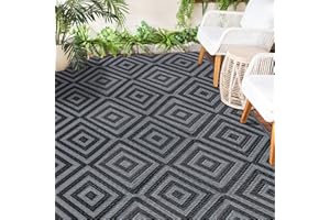 Ridota Reversible Modern Area Rug, Patio Plastic Straw Floor Mat for Outdoors, RV, Patio, Backyard, Deck, Picnic, Beach, Trailer, Camping (Diamond Black & Grey, 4' x 6')