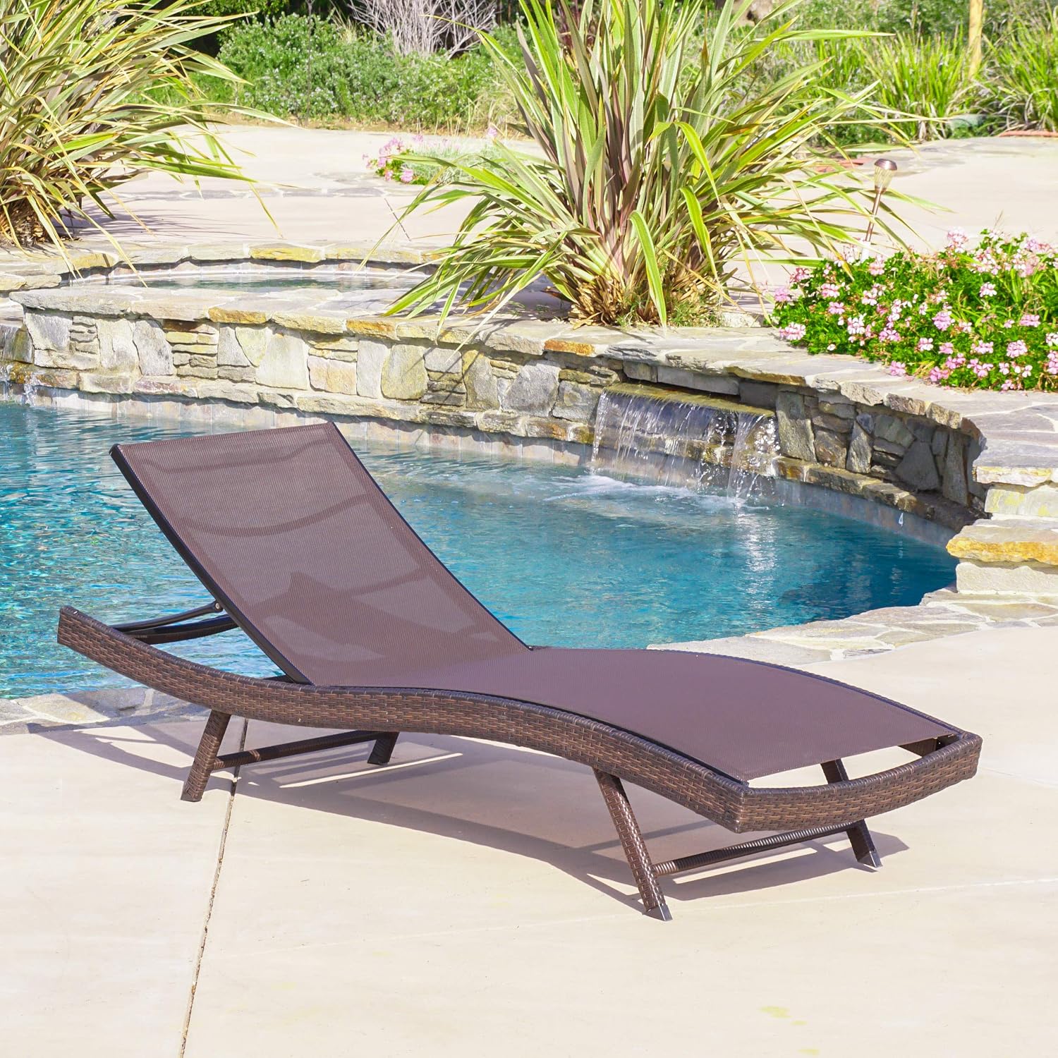 Christopher Knight Home 295552 Eliana Outdoor Single Brown Mesh Chaise Lounge Patio Seating Chairs