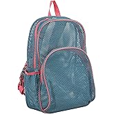 Eastsport Mesh Backpack, College Bookbag, Lightweight See Through for Travel, Swim, Gym, 17.5 Inches, Aqua Haze Sweet Coral