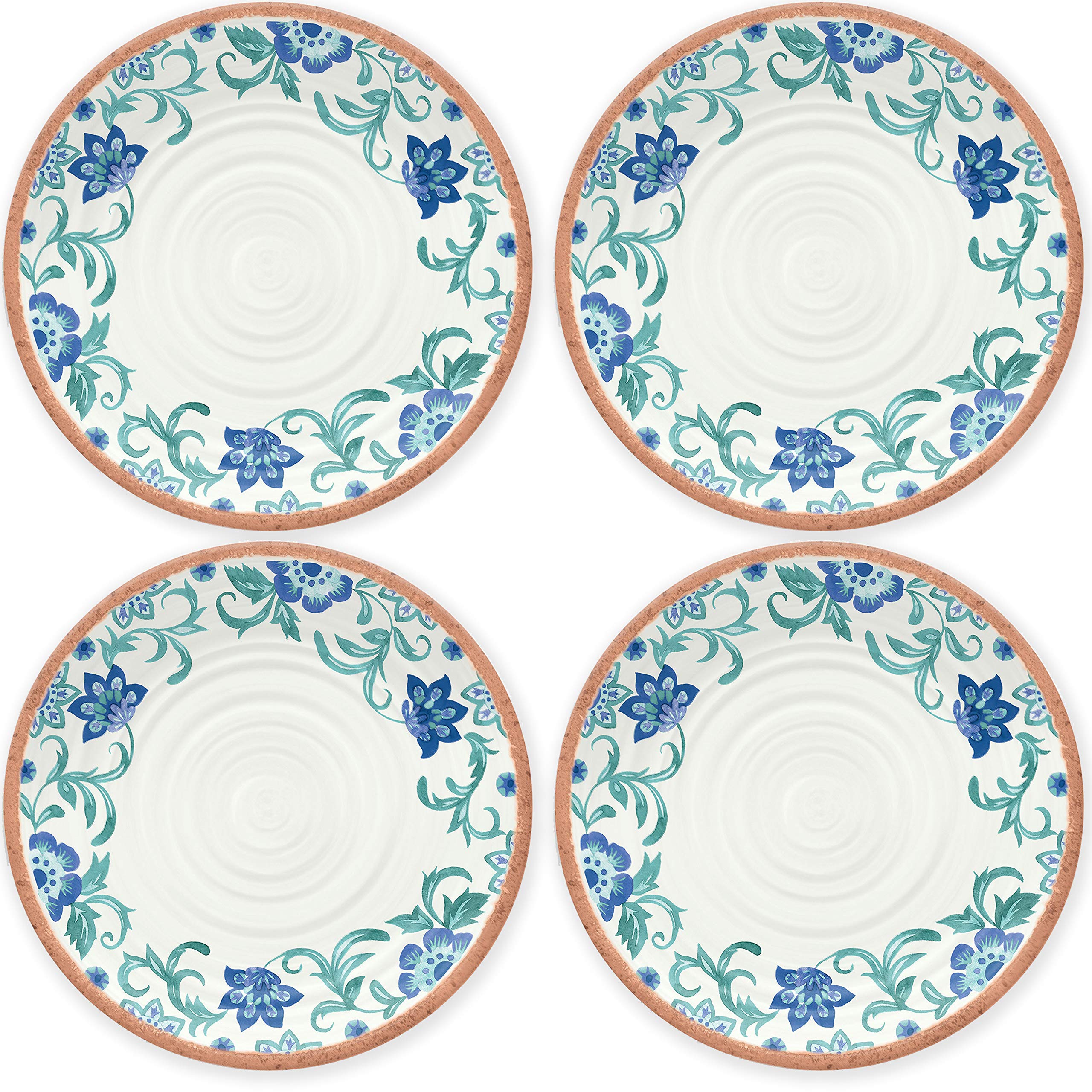 Auntie Morags Rio Turquoise Floral Melamine/Plastic/BBQ/Outdoor Dinner Plates Set (4)