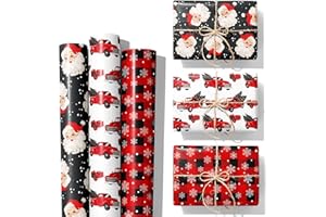 Vnaaem Christmas Wrapping Paper Rolls - 17 Inches X 120 Inches Per Roll - Santa Bufflao Plaid Xmas Truck Pattern Great for Holiday Birthday, Party, Baby Shower