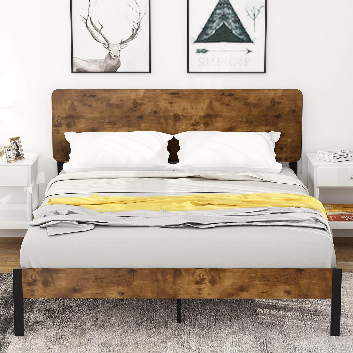 Amazon.com: Amolife Full Size Bed Platform Frame with Headboard/Heavy