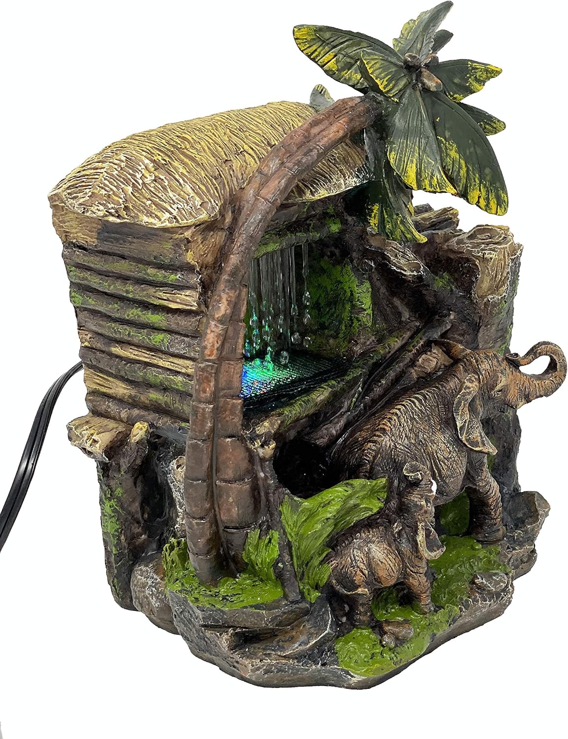 ImagiWonder Tabletop Water Fountain Elephants Near Palm Tree and Tiki Hut: Home & Kitchen