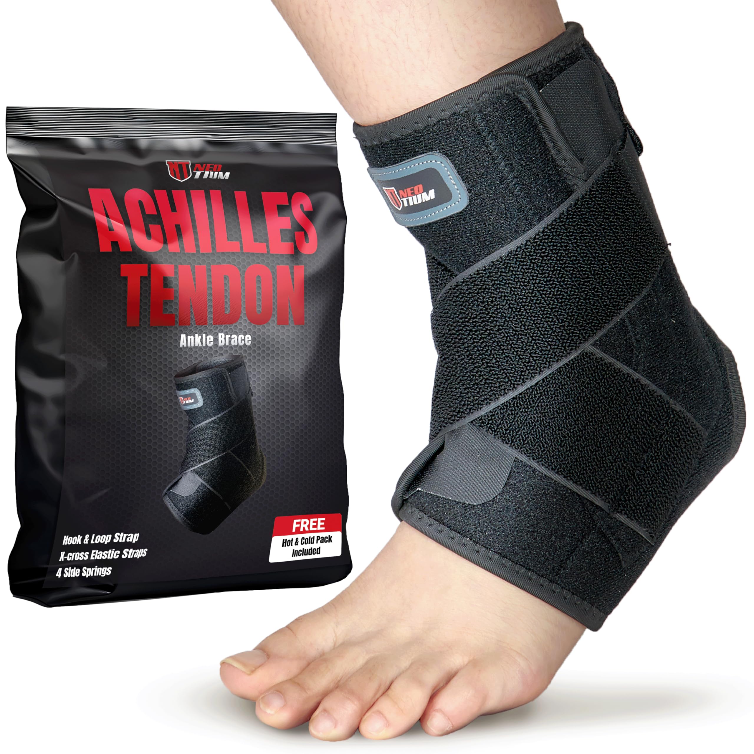 Photo 1 of NeoTium Ankle Brace with Ice Pack for Ankle Support, Sprained Ankle, Achilles Tendon, Tendonitis, Fracture, Foot Injury - Hot Cold Therapy Ankle Wrap with Flexible Stabilizers & Adjustable Straps (L)