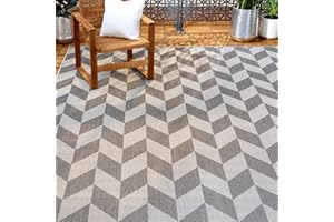 Nicole Miller New York Patio Country Calla Contemporary Herringbone Indoor/Outdoor Area Rug, Black/Grey, 7'9"x10'2"