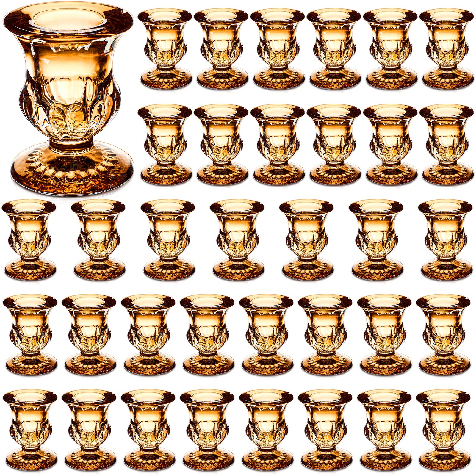 Photo 1 of Foaincore 36 Pcs Candlestick Holders Bulk 2.5 Inch Taper Candle Holder for Table Centerpiece Thick Glass Ritual Candle Stand for Wedding Christmas Valentines Festival Party Decorations?Gold?