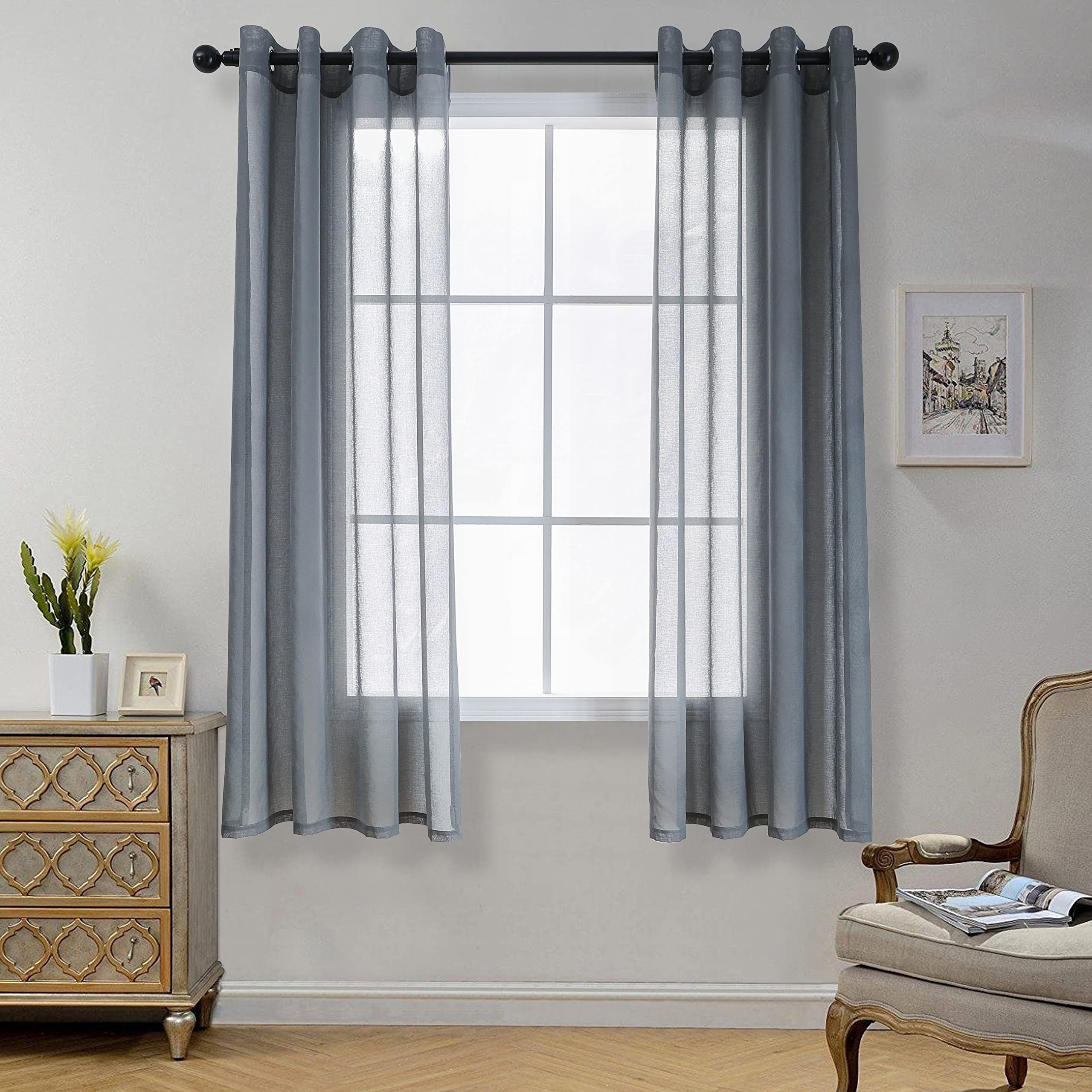 CUCRAF Net Eyelet Curtains for Windows - Living Room & Bedroom Voile Sheer Grey 72 Drop Pair, Wrinkle Resistant Solid Colour, Easy to Clean and Machine Washable