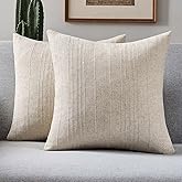 FUTEI Oatmeal Decorative Throw Pillow Covers 18x18 Inch Set of 2,Soft Linen Striped Texture Cushion Case,Farmhouse Home Decor for Couch Bed Living Room