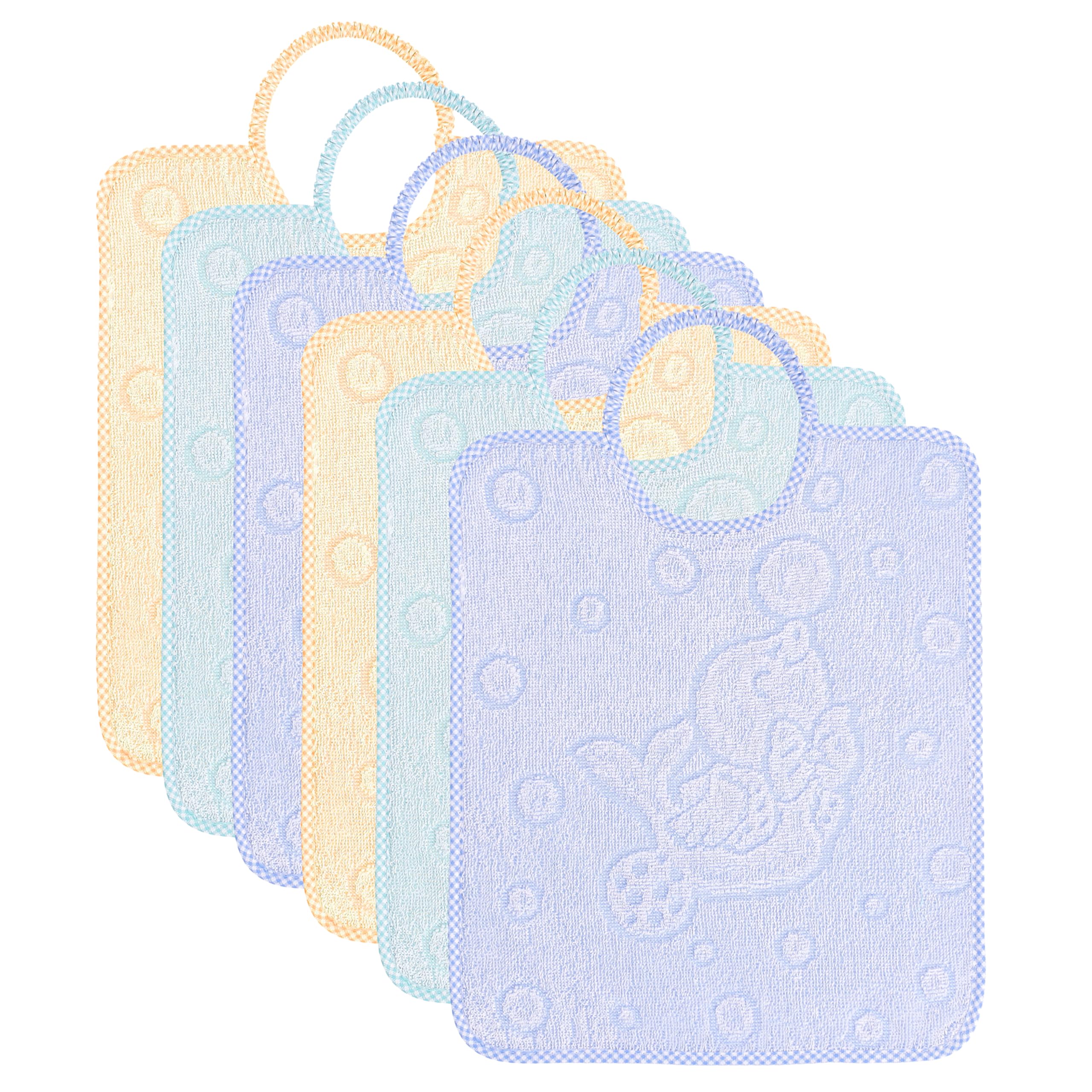 EMMEBi Cotton Terry Cloth Bibs with Elastic Band, Machine Washable, Made in Italy, Blue, One Size (33 x 28 cm, Pack of 6)