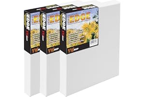 The Edge All Media Deluxe Pre-Stretched Canvas for Painting with Paintable Edges, Box of 3, 1.5" Deep, 18" X 18"