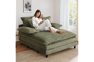 kakuboohi Oversized Chaise Lounge Chair Indoor,54.8" W Sofa Bed with Adjustable Backrest,Comfy Deep Seat Sleeper Couch Reading Chairs,Cloud Sofas Couches for Living Room (Green, 1-Set)
