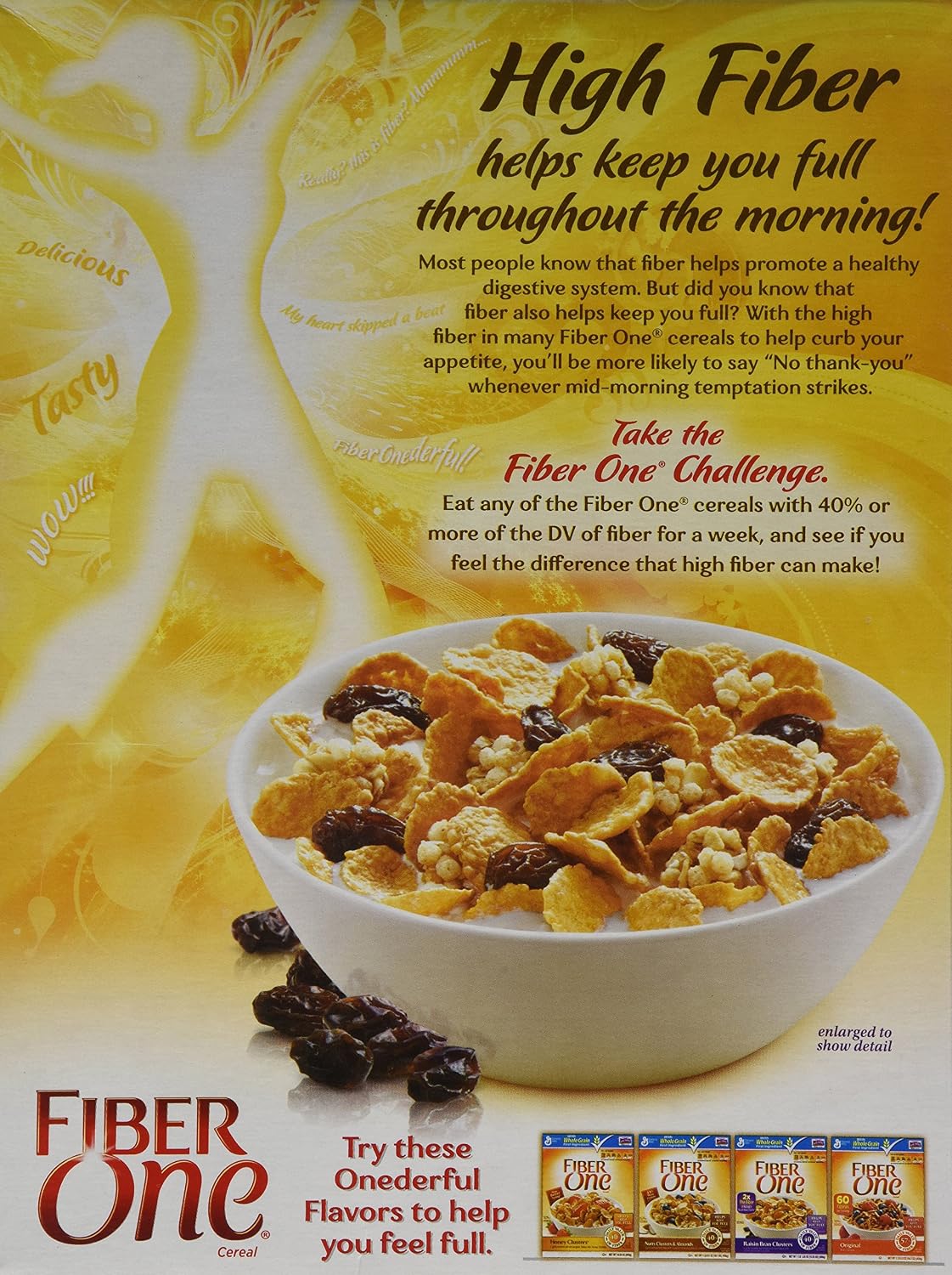 Fiber One cereal raisin bran clusters whole grain Wheat, raisins, sugar, corn bran, Wheat bran, inulin, whole grain oats, gl (016000402720)