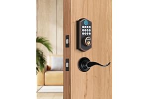 ELAMOR M19 Fingerprint Door Lock with Keypad and 2 Lever Handles, Keyless Entry Door Lock with Auto Lock, Easy Installation, 