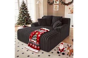Mangodan 53.5”W Oversized Chaise Lounge Chair Indoor, Boneless Couch with 4 Pillows, Cozy Reading Chairs with Wide Arms, No Assembly Corduroy Boneless Chair, Memory Foam Couch for Living Room, Black