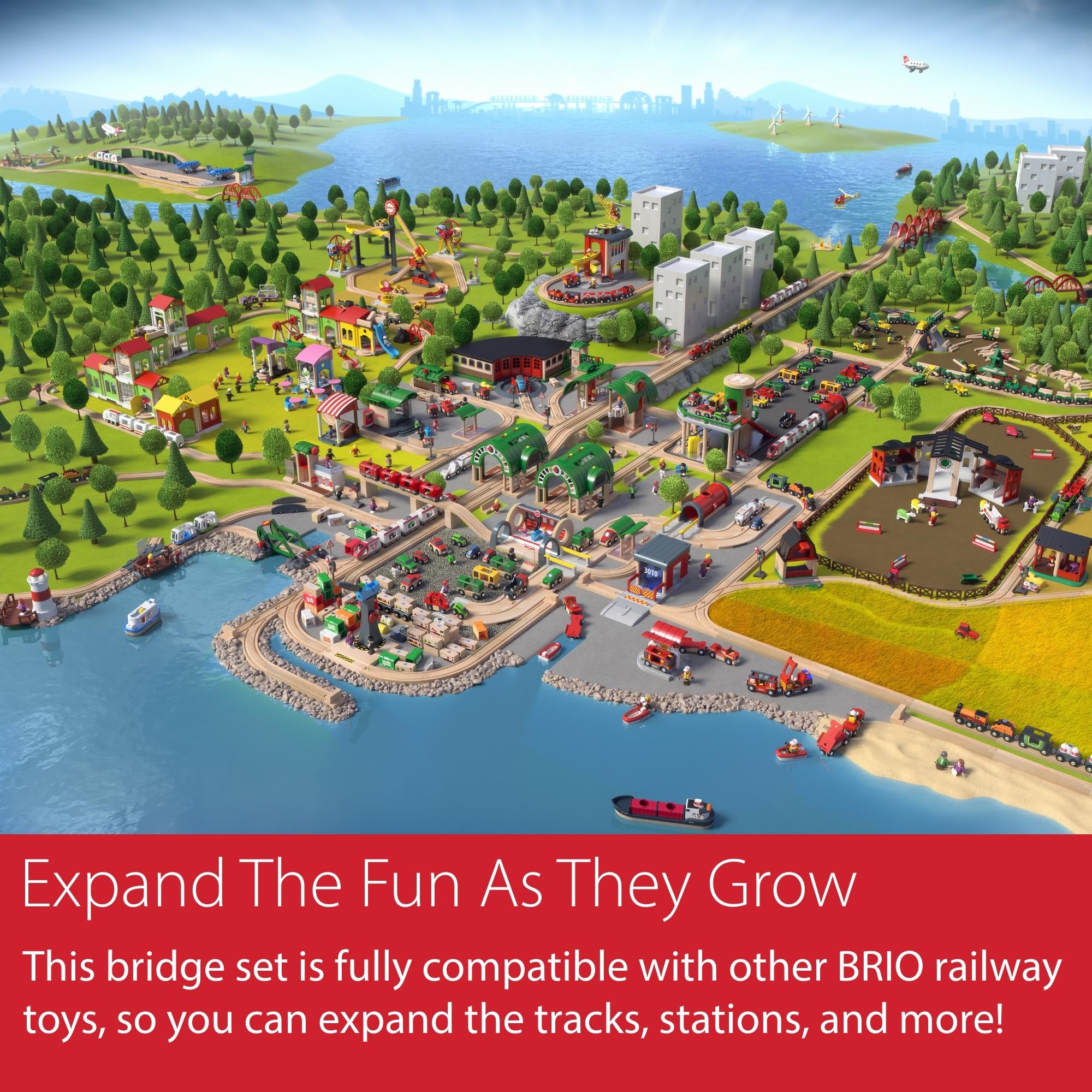 BRIO World Double Suspension Bridge - FSC-Certified Longest Wooden Train Track Bridge - Compatible with All BRIO Railway Sets - 5-Piece Set of 2 Bridges & 3 Tracks - Creative Fun for Kids Ages 3 & Up