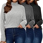 Oakgarden 3 Pack Women's Plus Size Turtleneck Lightweight Sweaters Long Sleeve Pullover Tunic Shirts Fall Casual Knit Tops