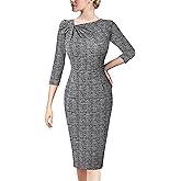 VFSHOW Womens Pleated Asymmetric Bow Neck Work Business Office Church Cocktail Party Pencil Sheath Dress
