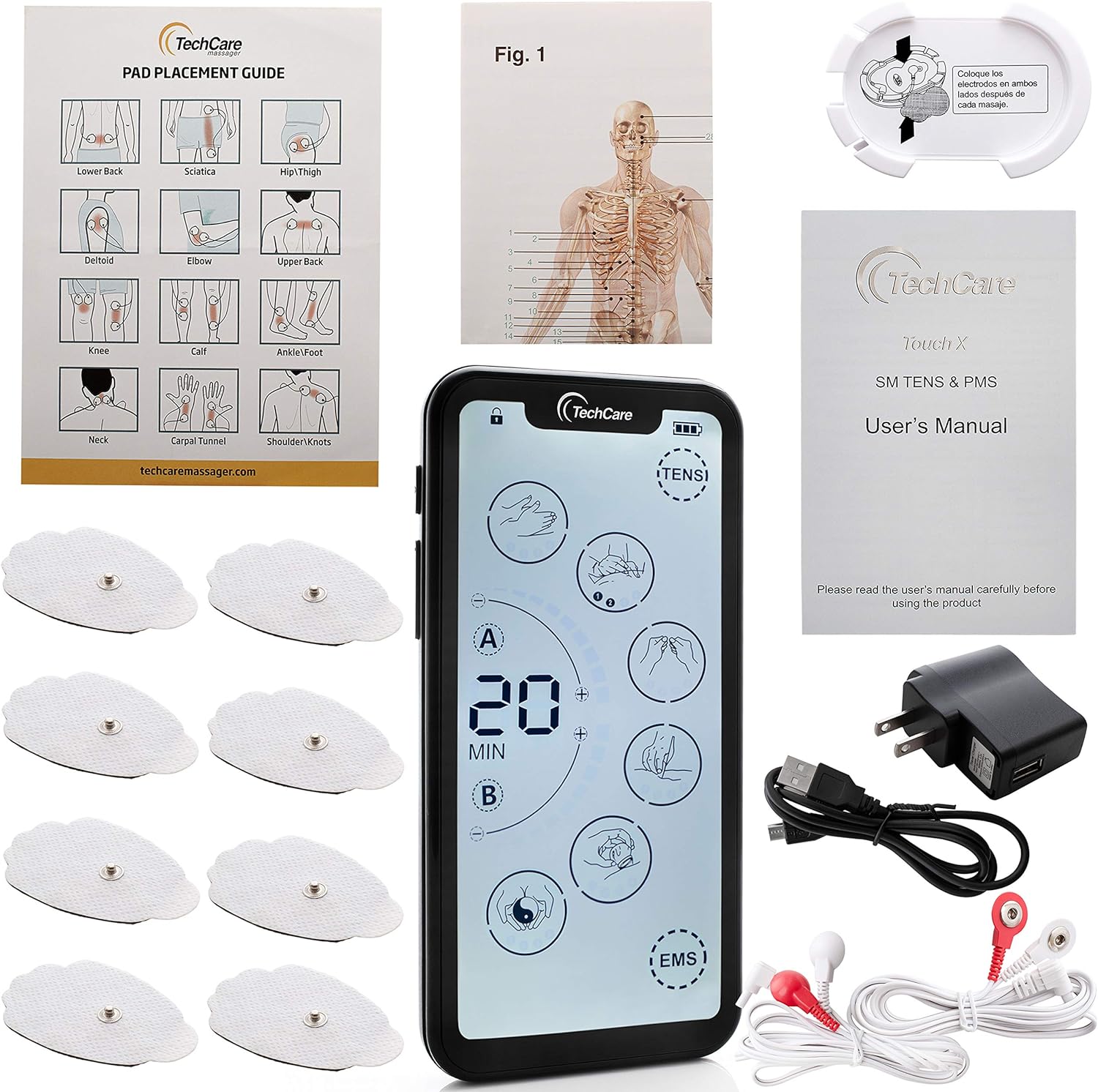 Tens Unit Muscle Stimulator 24 Massage Mode Tens EMS Machine Device Touchscreen Massager Intensity Deep Tissue Shoulder Pain Relief Sciatica Tendonitis Plantar Fasciitis: Sports & Outdoors