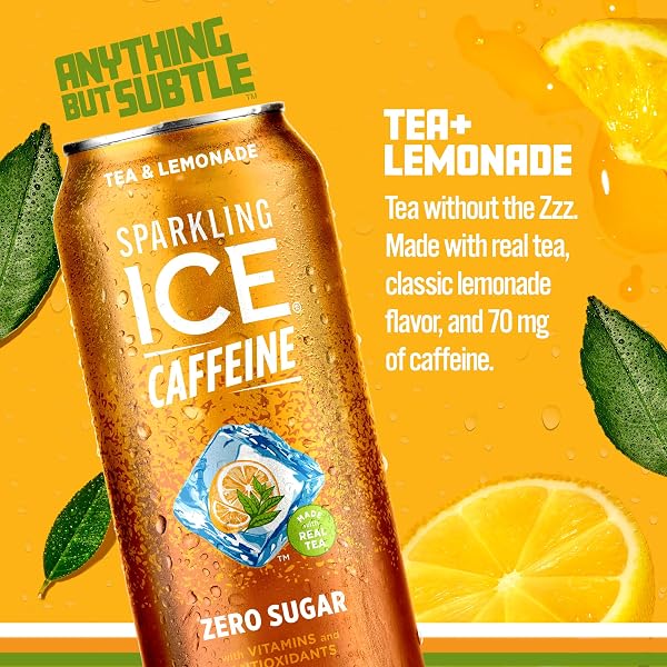 SPARKLING ICE CAFFEINE TEA + LEMONADE SPARKLING WATER WITH CAFFEINE, ZERO SUGAR, WITH ANTIOXIDANTS AND VITAMINS,16 FL OZ CANS (PACK OF 12)