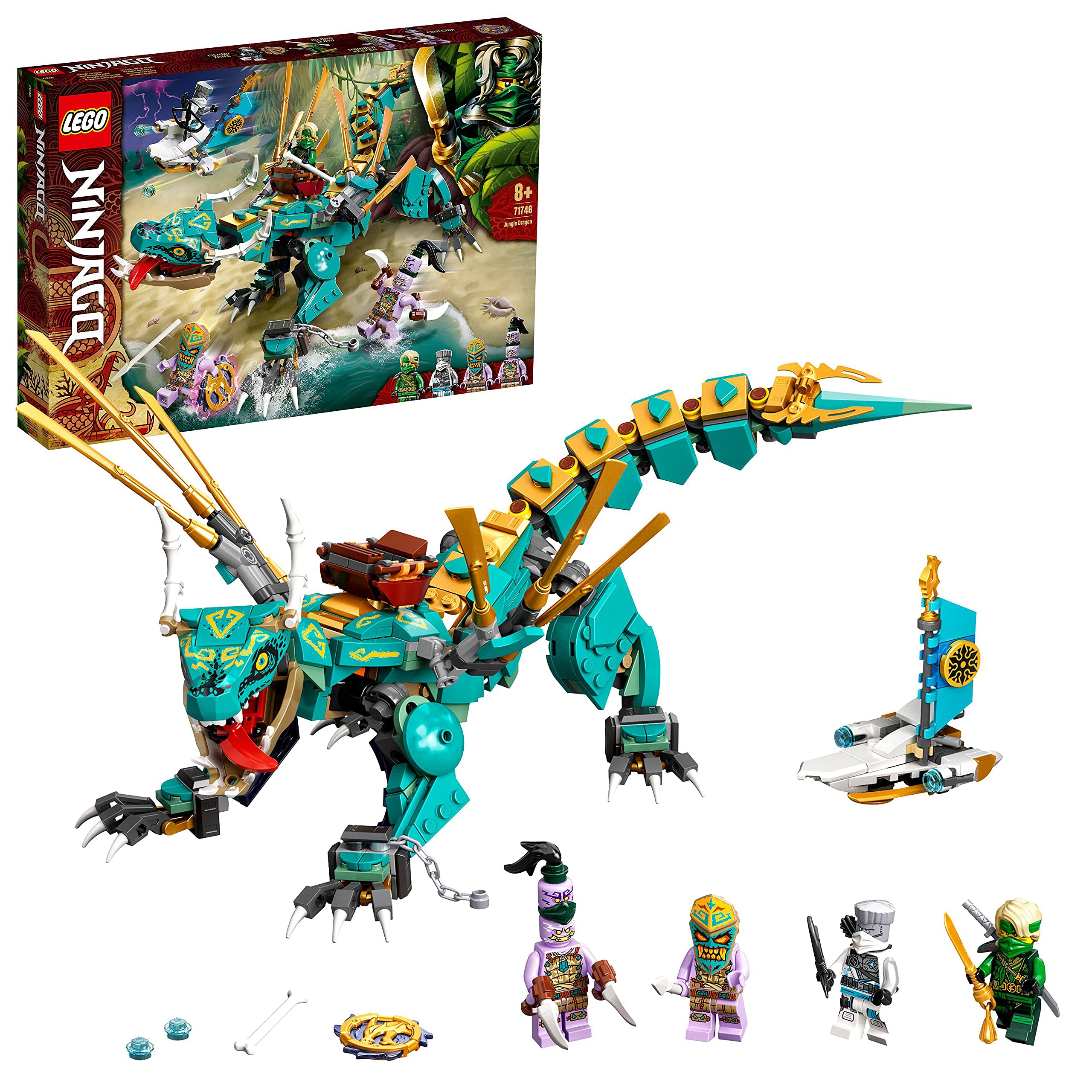 LEGO 71746 NINJAGO Jungle Dragon Building Set, with Ninja Lloyd and Zane Minifigures, Toys for 8 + Years Old Boys and Girls