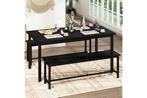 Lamerge Kitchen Table Set with 2 Benches 4 Person Dining Room Table Set for Home Kitchen, Dining Room, Restaurant, Space Saving, Black, 43.3''L x23.6''W x28.5''H (43B)