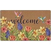 XLDLIOO Spring Door Mat, Colorful Floral Birds Doormats, Flower Welcome Front Door Mat Indoor Outdoor Entrance, Rustic Botani