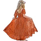 LalaMira Flower Girl Dress Lace Boho Toddler Dresses Backless Ruffle Maxi Girl Dress for Wedding Holiday Beach Party