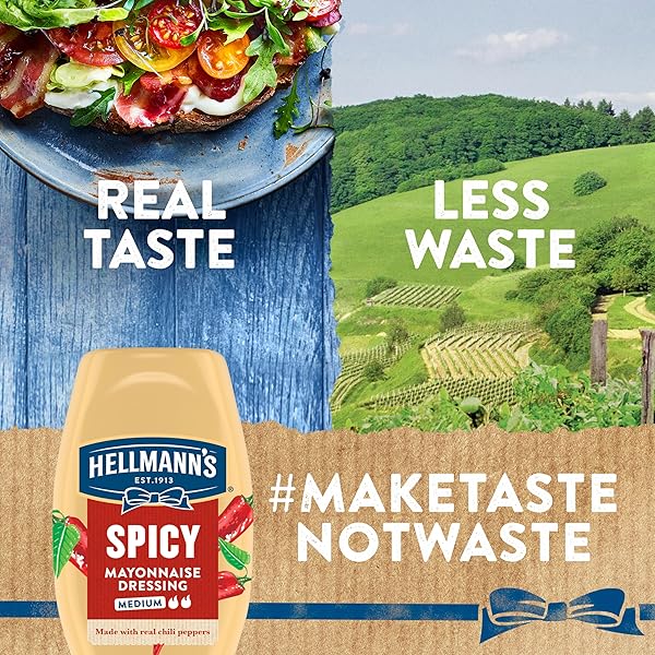 HELLMANN’S SPICY MAYONNAISE DRESSING SQUEEZE BOTTLE 1 CT FOR A RICH, CREAMY CONDIMENT MADE WITH REAL CHILI PEPPERS 11.5 OZ