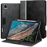 KingBlanc Case for iPad Pro 11-inch Case 4th/3rd/2nd Generation (2022/2021/2020) with Pencil Holder, Vegan Leather Bicolor Cover, Auto Sleep Wake, Apple Pencil 2. Charging, Multi-Angle Viewing, Black