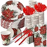 Umigy 350 Pcs Christmas Poinsettia Dinnerware Set