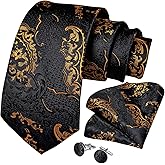 DiBanGu Mens Tie Set Silk Solid Paisley Necktie and Pocket Square Cufflinks Classic Formal Ties for Men Wedding Party