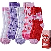 LANLEO Fuzzy Socks for Women Fluffy Slipper Winter Warm Soft Cozy Microfiber Plush Sleeping Heart Socks