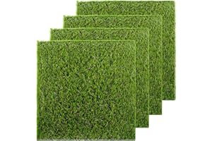 GOLDEN MOON Artificial Grass Turf Patch Tiles, 4 Pcs 12 x 12 Synthetic Grass Square Mats DIY Grass Decoration