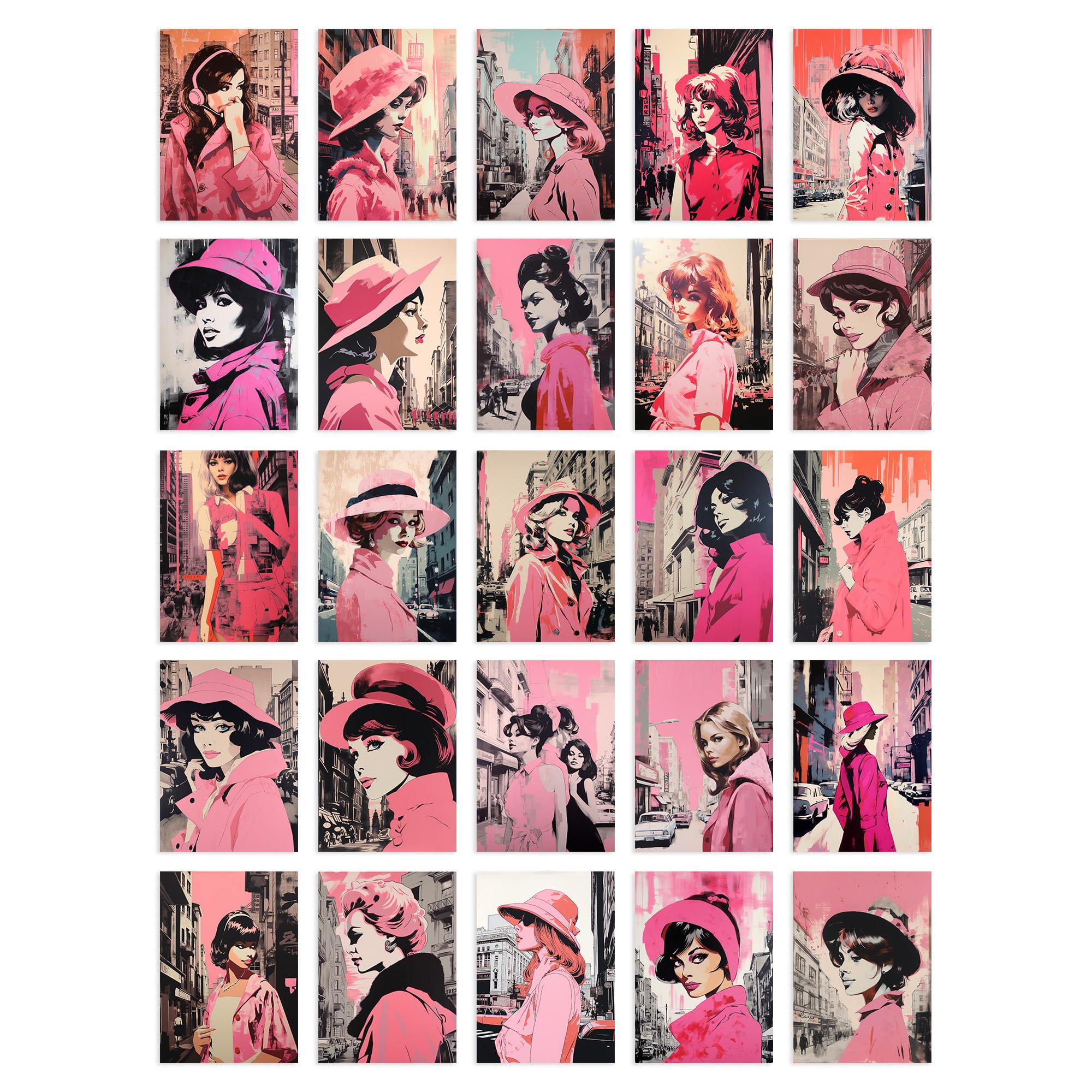 Artery8 50 Pcs Vintage Paris Chic Pink Aesthetic Collage Kit Women Fashion Wall Art Prints A6 Set Pack 14.8 x 10.5 cm (5.8 x 4.1) Bedroom Decor Student Teen Girl