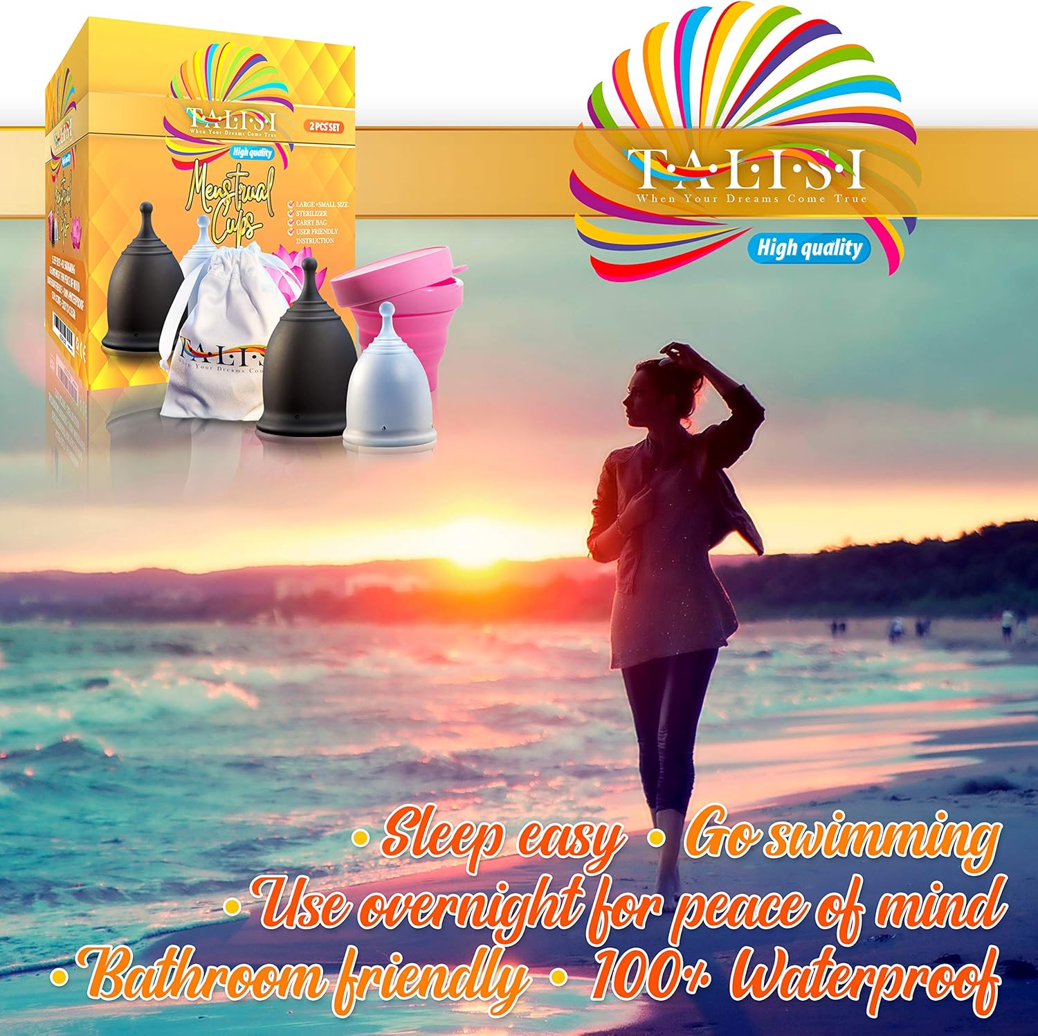 Talisi Reusable 2 Menstrual Cups - Period Cup Set for Women with Collapsible Sterilization Cup and Travel Bag - Feminine Menstruation Alternative to Tampons - Regular and Heavy Flow: Health & Personal Care