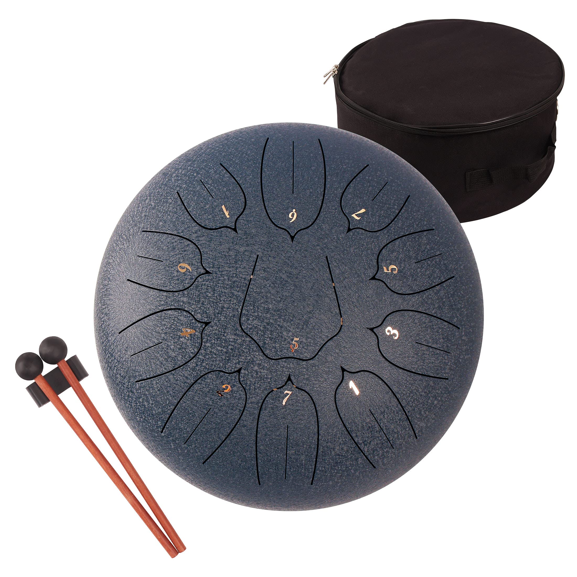 Lomuty 12 Inches 30 CM Steel Tongue Drum-11 Notes C Major Tuned Percussion Instrument-Handpan Drum with Bag, Music Book, Mallets and Finger Picks(Dark Blue)